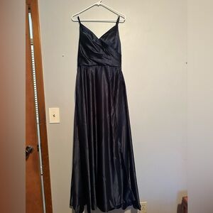 Dark blue spaghetti strap long dress